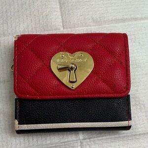 Red and Black Quilted Wallet with Heart Lock